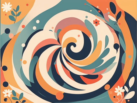 Dynamic Abstract Art Fusion A Colorful Palette Featuring Organic Shapes, Geometric Forms, and Realistic Illusions in Vibrant Swirling Patternsの素材