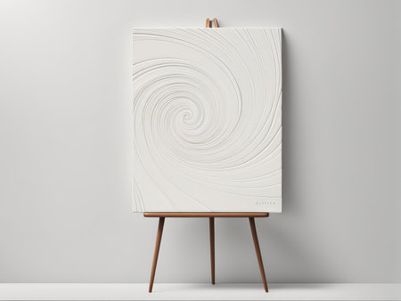 Enigmatic Depth A Whimsical Three-Dimensional Painting Capturing Warm Wood Below Cool Canvasの素材