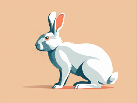Cartoon Rabbit Illustration Exaggerated Features, Monochromatic Palette, Flat Colors for Depthの素材
