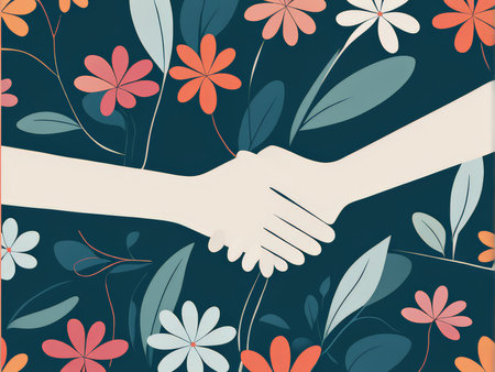 Hand in Hand with Nature A Serene Encounter Among Flowers and Handsの素材