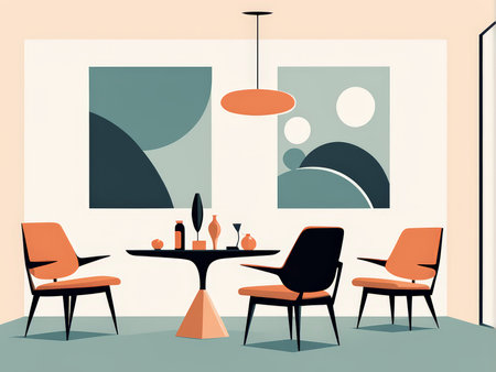 Geometric Art Illuminates Modern Living Space A Stylish Room Decorated with Contemporary Furniture, Geometric Artwork, and Luxe Lightingの素材