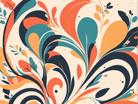 Vibrant Floral Artwork Swirling Lines and Colorful Designsの素材