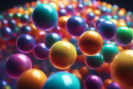 Multicolored Spheres Floating in Vibrant Harmony A Visual Symphony Against a Dim Backgroundの素材
