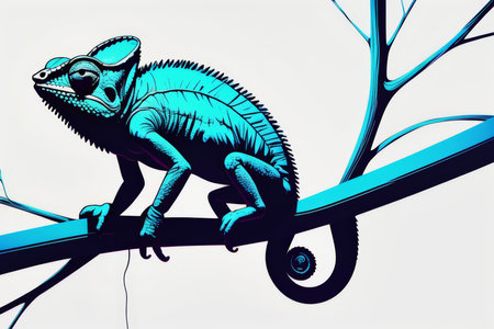 Chameleon Perch A Vibrant Illustration Capturing Beauty and Complexity in Nature Paletteの素材