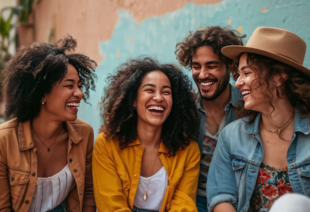 Joyful Journeys A Street Corner Gathering of Laughter and Happinessの素材