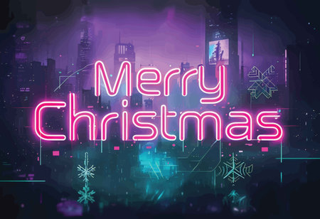 Merry Christmas Neon Sign Over Dark Cityscapes: A Glowing Celebration Against Nightly Shadowsの素材