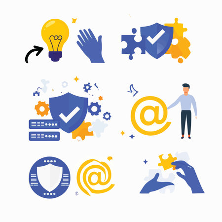 Connectivity Through Cyber Shield: A Visual Exploration of Digital Security and Communication Iconsの素材