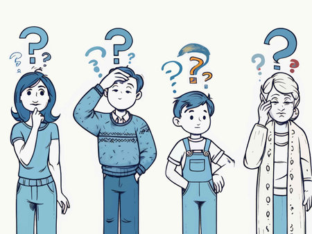 Indecisive Minds: Four Individuals Reflecting on Life's Unknowns Through Monochrome Blue Illustrationsの素材