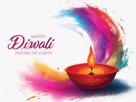 Radiant Celebration: Vibrant Digital Artwork Celebrating Diwali with Modern Brushstrokes and Lighting Elementsの素材