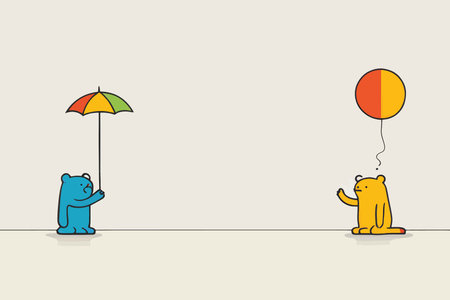 Unity in Diversity: A Vibrant Illustration Featuring Two Cartoon Characters and Primary Colorsの素材