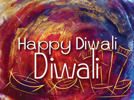 Radiant Diwali Celebration: Vibrant Colors and Happy Diwali Phrase Blend in a Stunning Artistic Illustrationの素材