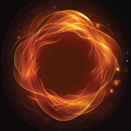 Radiant Emanation: A Glowing Orange Ring Against Dark Background - Vibrant Energy Flowing Through Spaceの素材