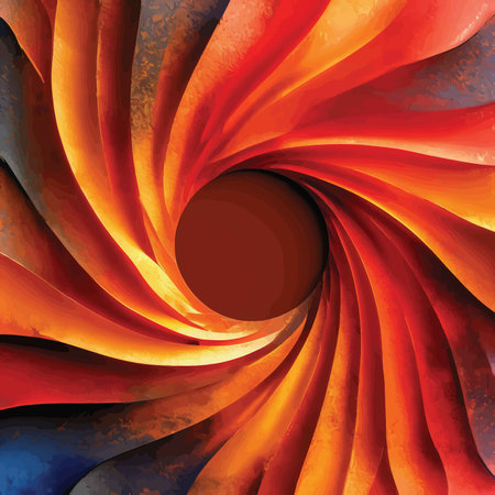 Symmetrical Vibrancy: A Radiating Spiral Design Featuring Red, Orange, Yellow, and Blue Colorsの素材