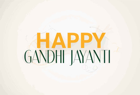 Stylish Typography Celebrates Gandhi's Birthday: Bold 'H' Dominates Textful Graphic Design Featuring Pastel Floral Outlines Backgroundの素材