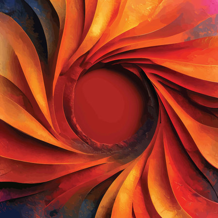 Vibrant Vortex: A Modern Abstract Art Piece Featuring Radiant Orange Tones, Swirling Shapes, and Gossamer Texture Illusionsの素材