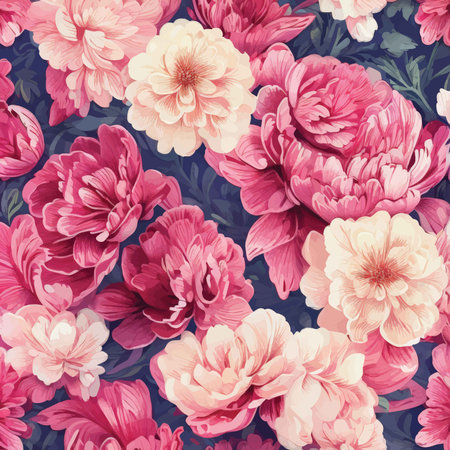 Enchanting Bloom: A Majestic Palette of Pink Flowers Against a Darkened Canvasの素材