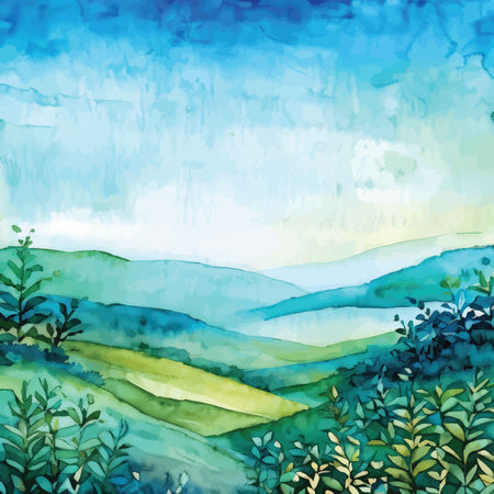 Nature's Serenity: A Watercolor Masterpiece Capturing Depth, Dimensionality, and Tranquility in Abstracted Nature Landscapesの素材