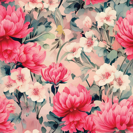 Radiant Bloom Illustration: A Vibrant Palette of Pink Flowers in Abstract Nature's Beautyの素材