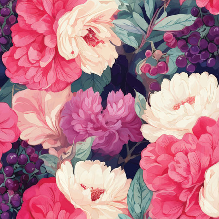 Floral Harmony: A Richly Colored Illustration Capturing Vibrant Blossoms in Harmonious Arrangement for Artistic Applicationsの素材