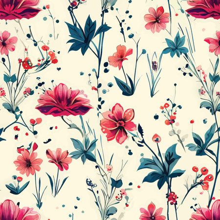 Radiant Floral Harmony: Elegant Pink, Red & Blue Patterned Wallpaper Fabric Wrapping Paper Design for Tranquility and Beautyの素材