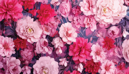 Floral Fantasy: A Vibrant Bloom Display Featuring Pink Roses, Red Accents Against Dark Backgroundの素材