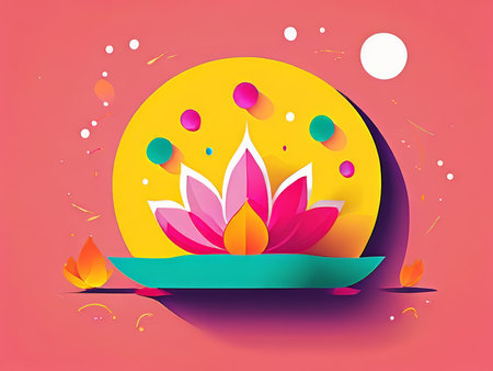 Serene Symbolism: A Paper Lotus Illustration in Radiant Colors and Circular Motifsの素材