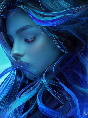 Whispers of Blue: A Captivating Illustration of a Woman in Tranquil Meditationの素材