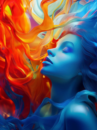 Radiant Rainbow Ribbons: A Vibrant Illustration of a Flowing Woman's Hair in Colorful Paletteの素材