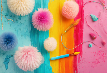 Abstract Colorful Circles in Vibrant Pink, Blue, Yellow, and Green Backgroundの素材