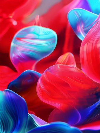 Abstract Art: Vibrant Circular Patterns in Deep Red, Orange, Pink, Purple, and Yellow - Depth Through Layering Techniques and Impressionist Effectの素材