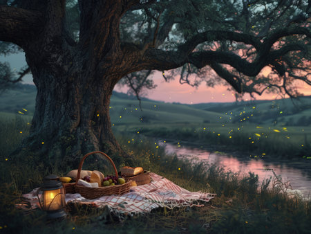 Enchanting Sunset Landscape: Capturing Nature's Palette Through Vibrant Paintingsの素材