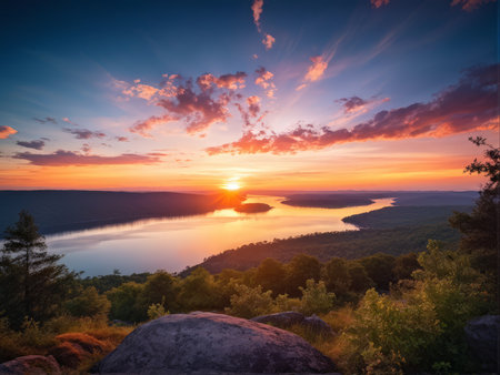 Vibrant Sunset Ocean Scene: A Gradually Transitioning Palette of Deep Purples, Warm Pinks, Oranges, and Whites Capturing the Tranquil Beauty of a Sunlit Horizonの素材