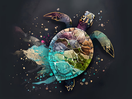 Stained Glass Sea Turtle A Vibrant Artistic Representation of Marine Life Conservationの素材