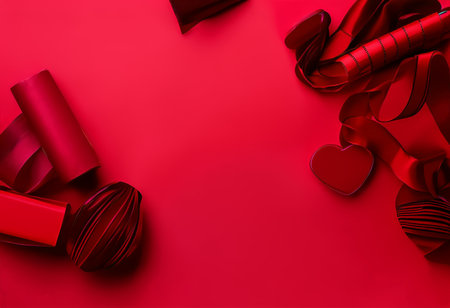 Red Festive Decorations Against Pink Background: A Celebration of Love and Joyの素材