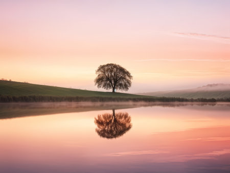 Harmony in Nature: A Tranquil Countryside Scene for Eco-Friendly Advertisingの素材