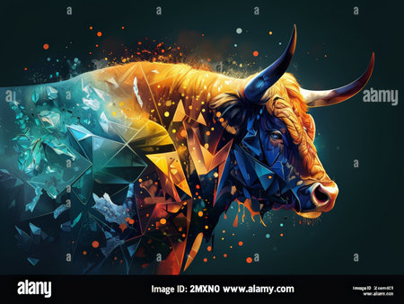 Vibrant Illustration An Intricate Depiction of a Majestic Bull in Colorful Detailの素材