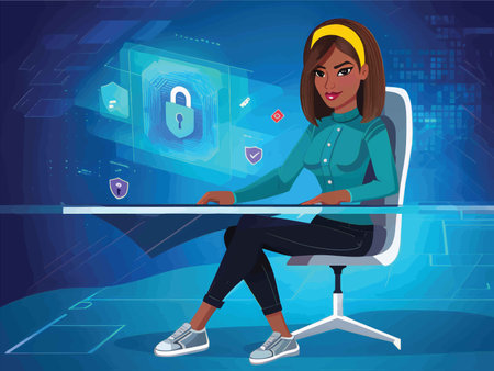 Cybersecurity Expert in Motion: A Blue Toned Digital Icon Adventureの素材