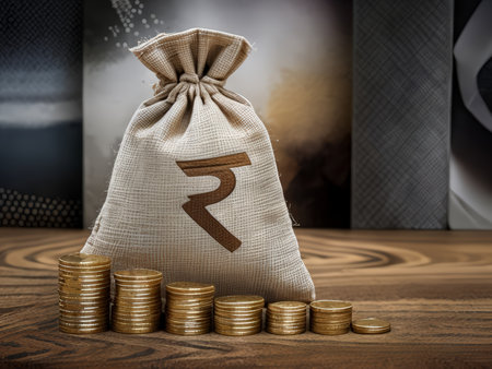 Stacked Coins and Enigmatic Money Bag: An Intriguing Cryptocurrency Scene Capturedの素材