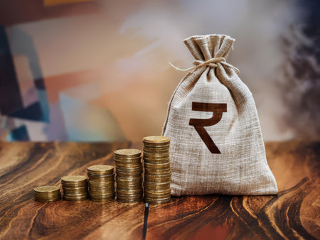 Ascending Coins and Savings Bag: A Visual Representation of Financial Growth and Accumulationの素材