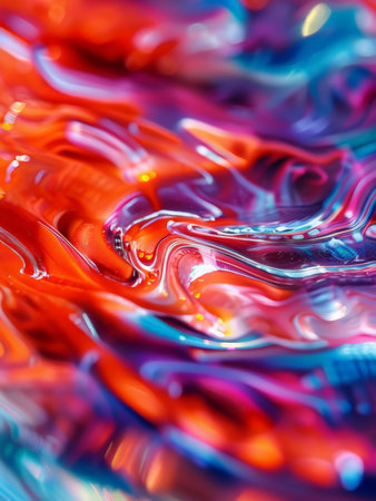 Visually Delicate Abstract Pattern: A Glowing Liquid Marble Texture Featuring Vibrant Color Swirls Under Lightの素材