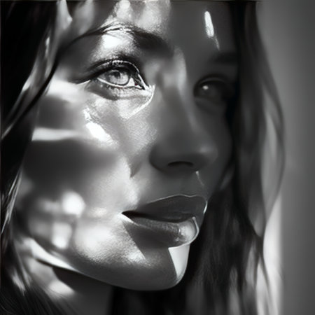 Reflections of Pondering Woman Amidst Black and White Shadowsの素材