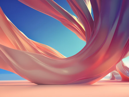 Soft Silk Veils Against a Celestial Horizon: A Captivating Scene of Serenity and Flowの素材