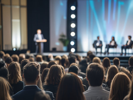 Conference Backdrop Captures Dynamic Panel Discussion Amidst NFT Brandingの素材