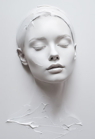 Artistic Expression in Plaster: An Intricate Head Sculpture Captured Through Subtle Brushstrokesの素材