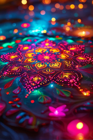 Enchanting Mandala Patterns: A Glowing Design Featuring Intricate Designs and Colorful Elementsの素材