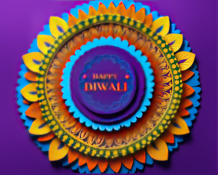 Divine Mandala of Glowing Colors and Festive Candles - Celebrating Diwali or Other Special Occasions with Splendid Lightingの素材