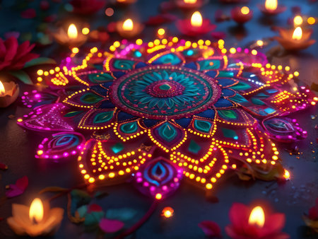 Diwali Lights Up the Sky: A Vibrant Night Scene Featuring the Iconic Taj Mahal and Happy Diwali Message Overheadの素材