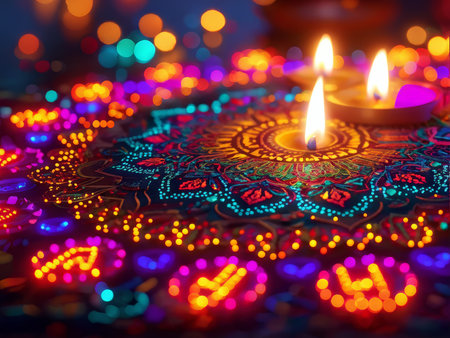 Radiant Mandala Decor: Happy Diwali Celebration Design Illuminated for Festival of Lightsの素材