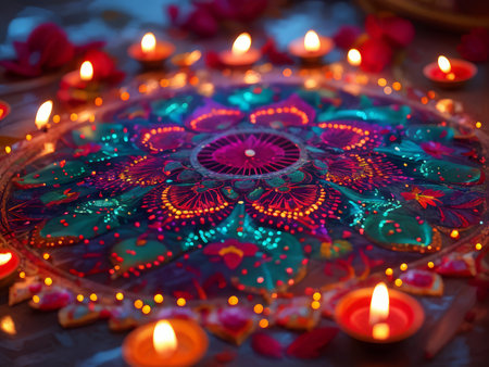 Radiant Celebration: A Darkened Canvas Reflecting Prosperity at Diwaliの素材