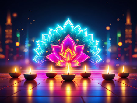 Divine Glow: A Vibrant Diwali Celebration Featuring Intricate Patterns, Golden Decorations, and Stunning Amber Backdropsの素材